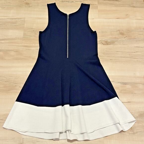 Rachel Roy Women XL Fit Flare Dress Knit TankFlutter Hem Navy Blue White Hem - Picture 2 of 8